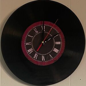 Black and Red Vinyl Record Wall Clock
